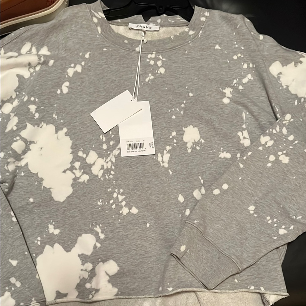 Frame Women Denim Gray and White Splatter Sweatshirt